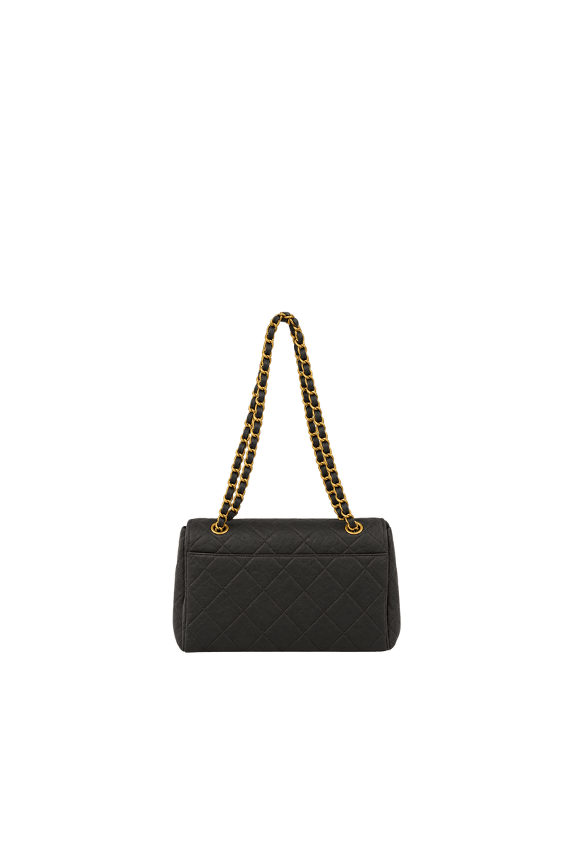 1990s Dark Charcoal Gray Leather-like Shoulder Bag - Back View
