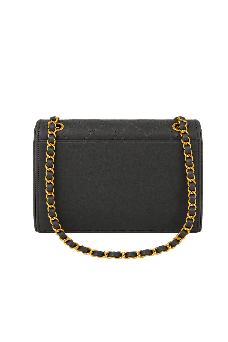 1990s Black Leather-Like Shoulder Bag - Back View