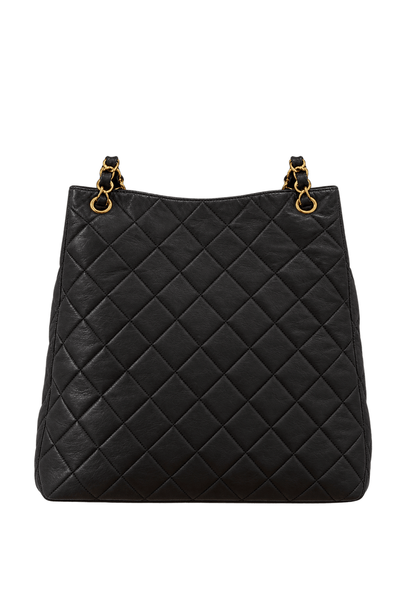 1990s Black Leather Shoulder Bag - Back View
