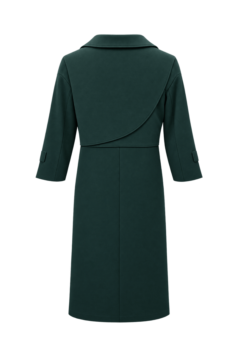 1980s Deep Forest Green Unverified Wool-Look Trench Coat - Back View