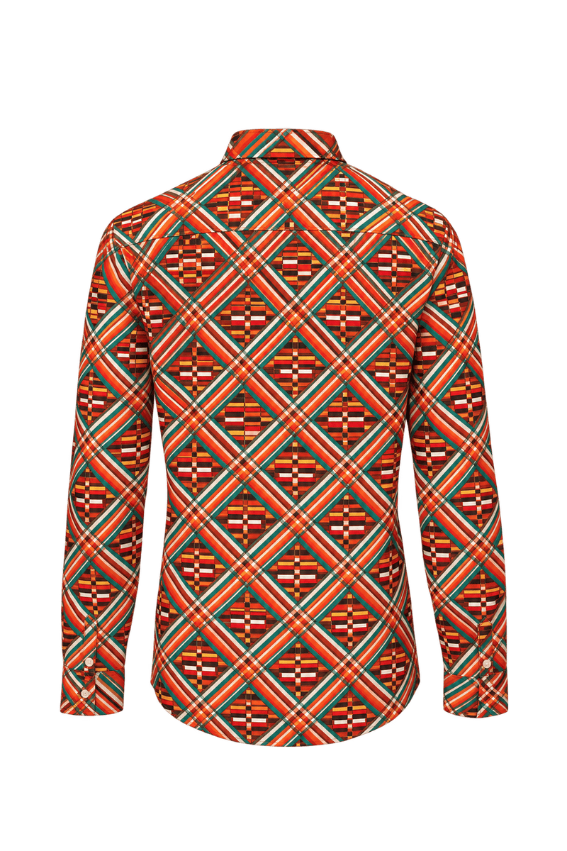 1980s Rust Orange Synthetic Fabric Button-Down Shirt - Back View