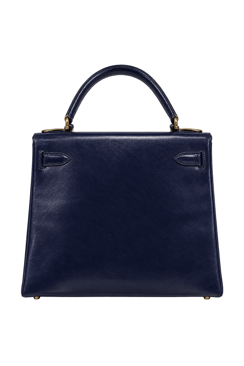1970s Dark Navy Blue Leather Handbag - Back View