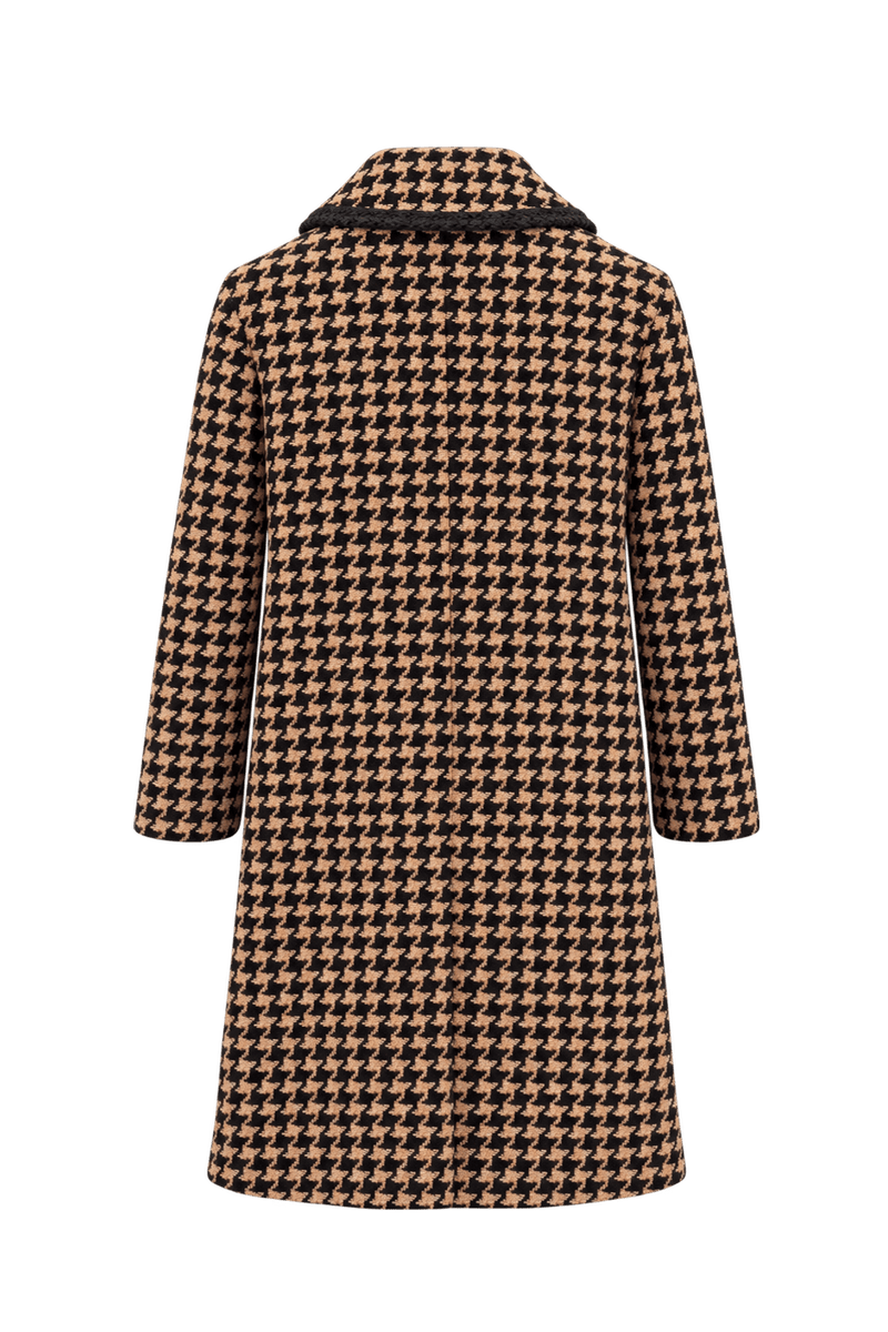 1980s Black Beige Wool Coat - Back View