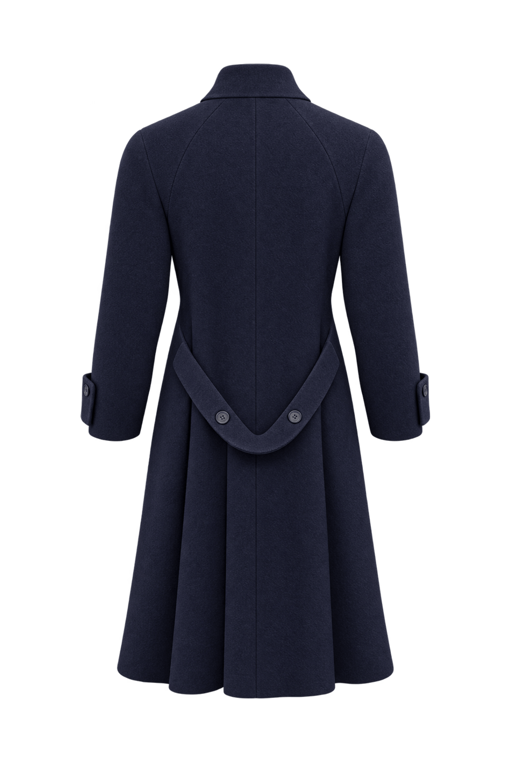 1980s Dark Navy Blue Wool-Look Coat - Back View