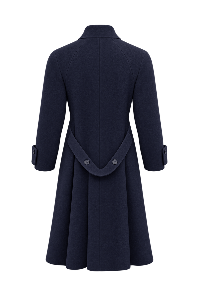 1980s Dark Navy Blue Wool-Look Coat - Back View