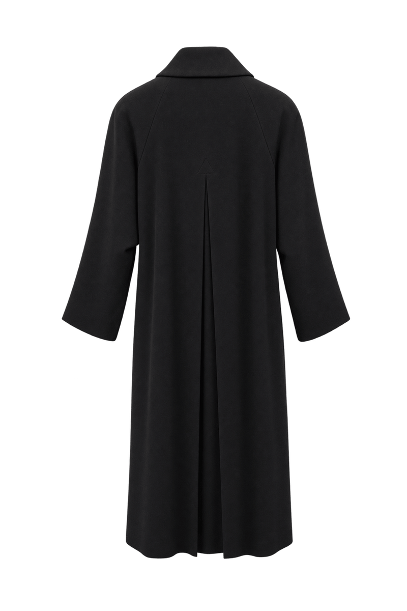 1990s Black Unverified Wool Coat - Back View