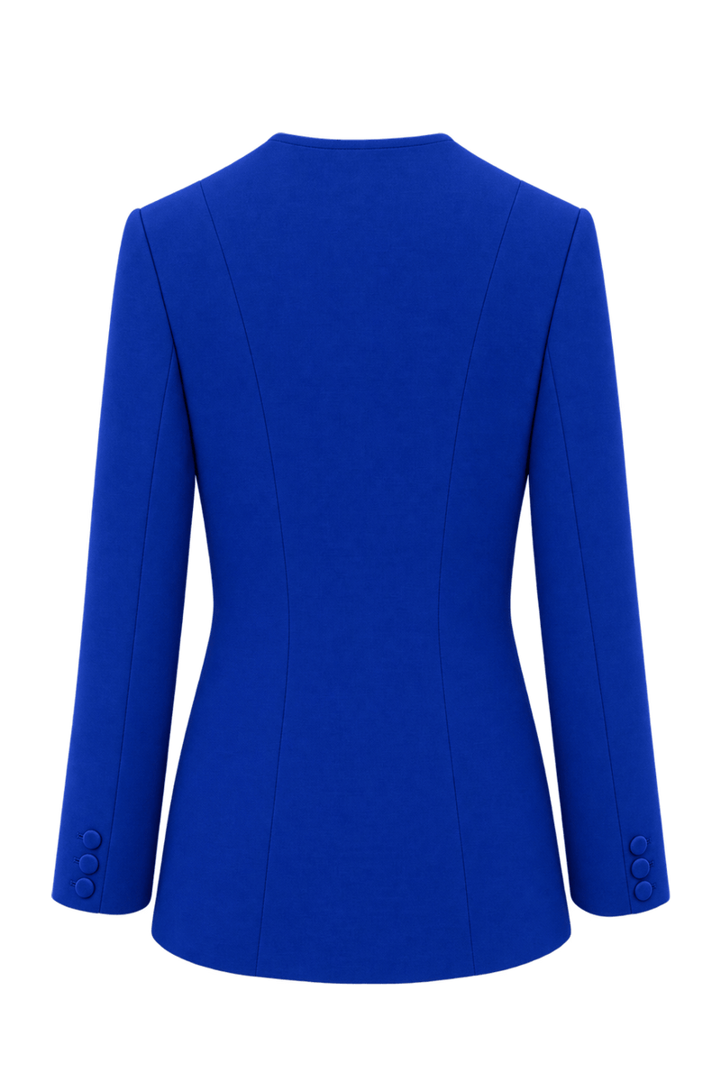 1980s Vivid Cobalt Blue Wool-Look Blazer - Back View