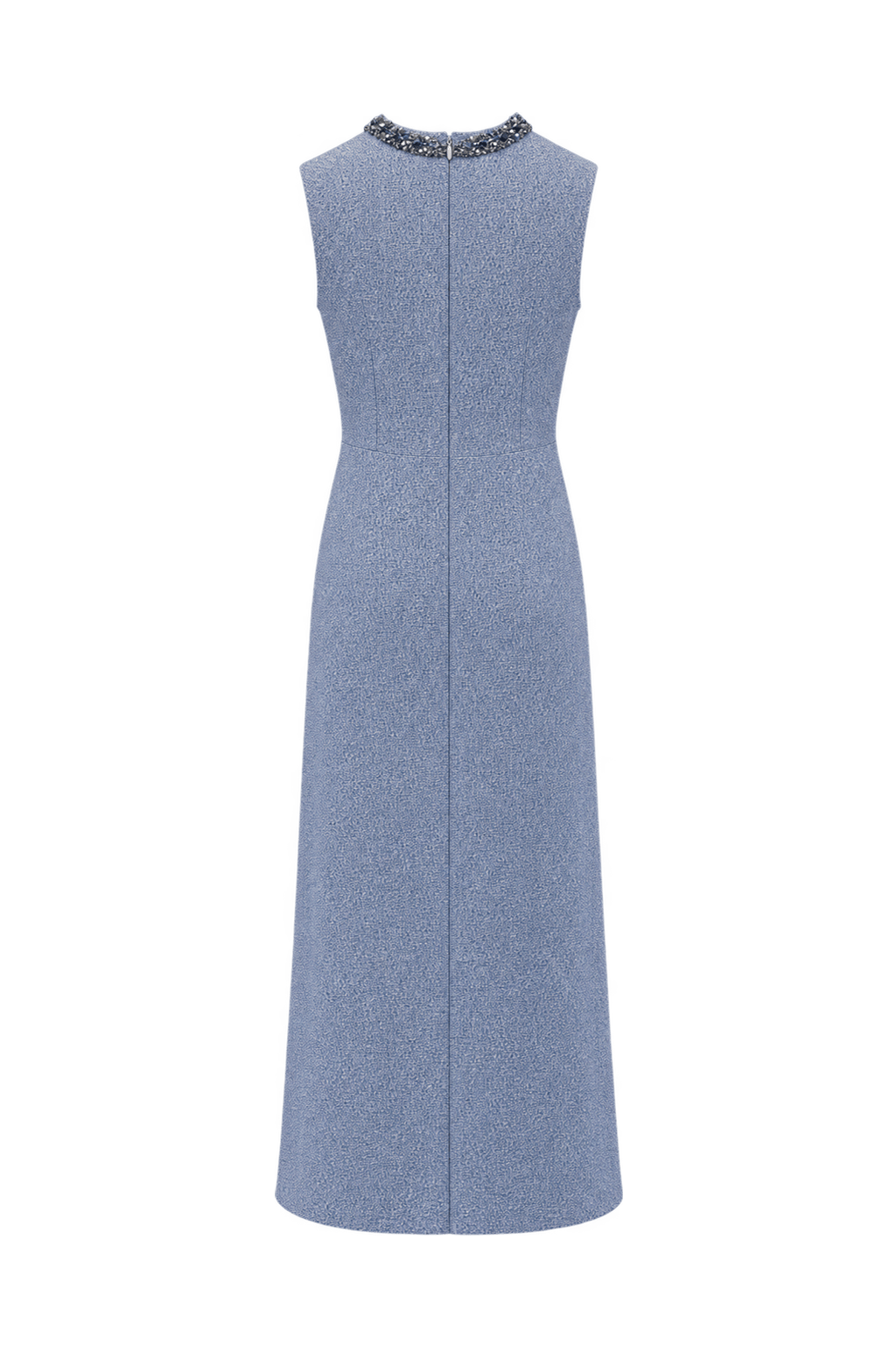 1970s Pale Powder Blue Woven Gown - Back View