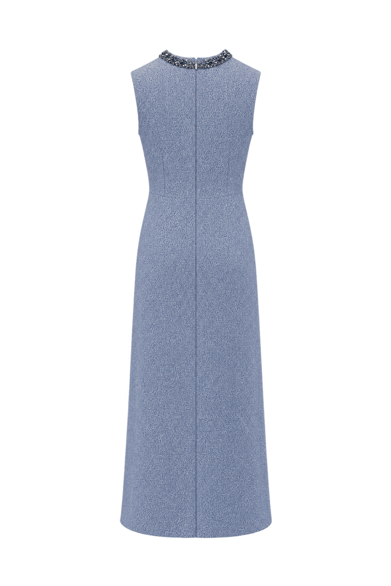 1970s Pale Powder Blue Woven Gown - Back View