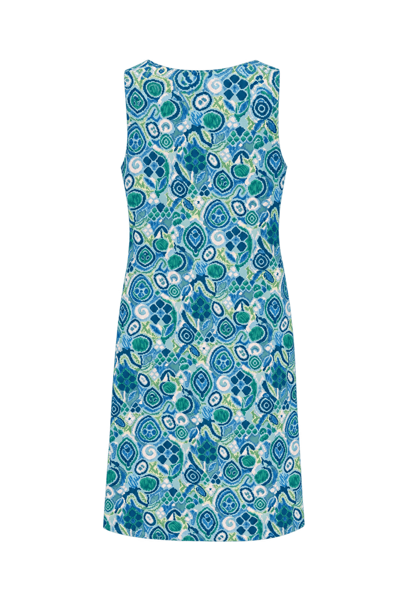 1960s Blue and Teal Lightweight Shift Dress - Back View