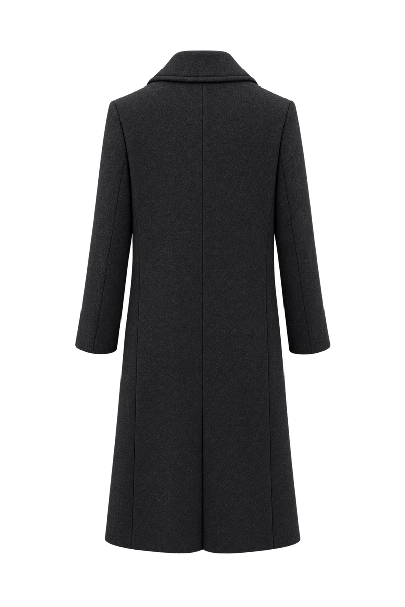 1990s Near-Black Charcoal Wool Coat - Back View