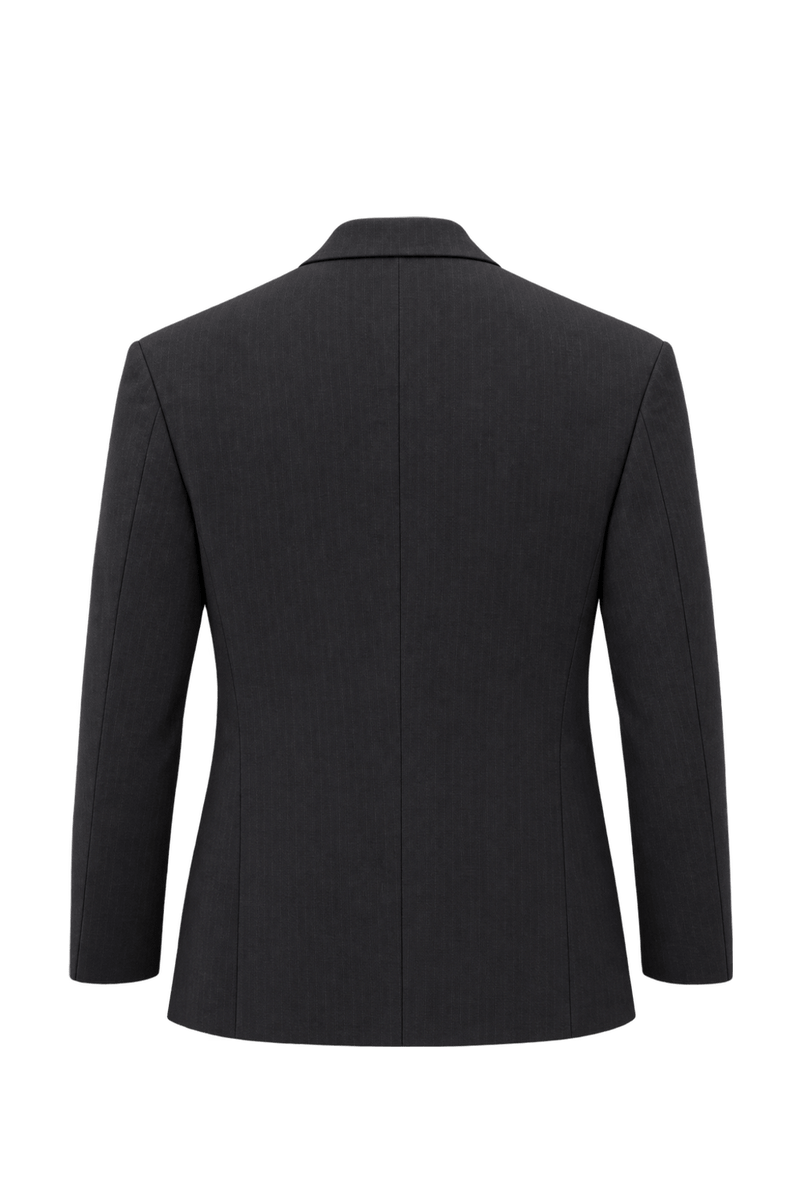 1990s Dark Charcoal Brown Woven Blazer - Back View