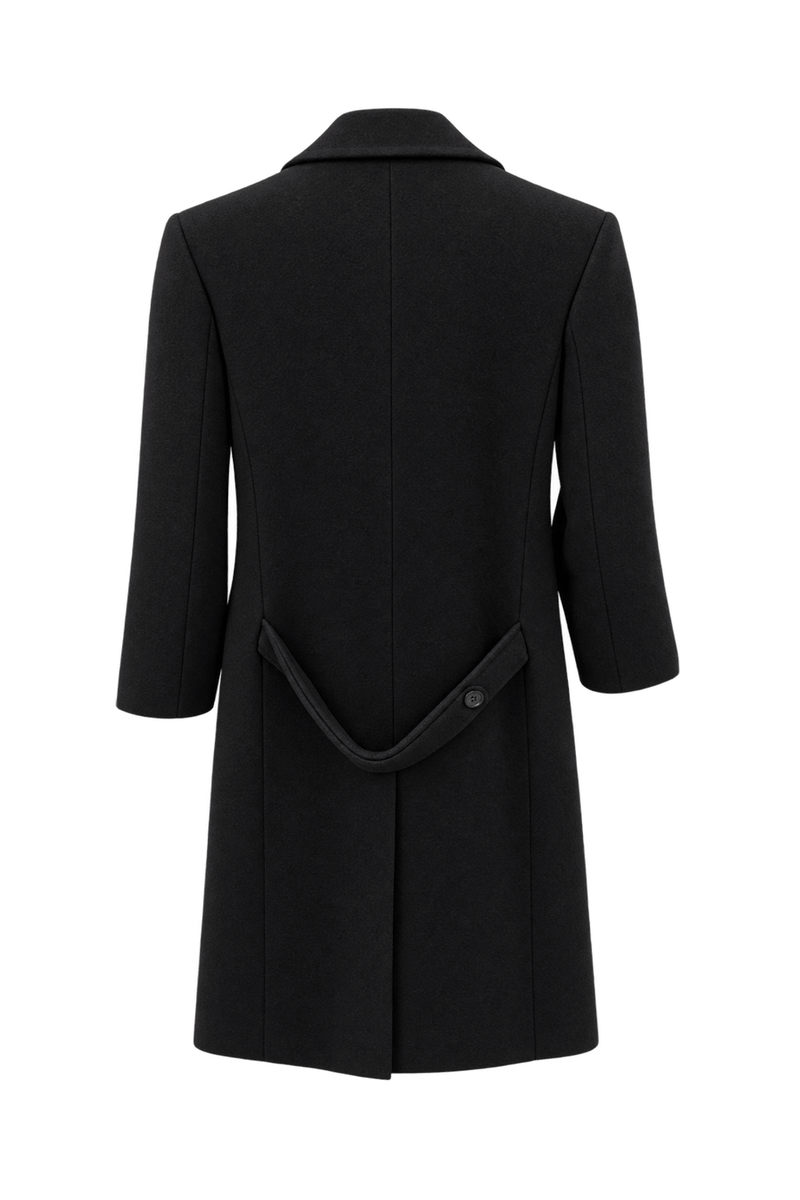 1990s Very Dark Brown-Black Wool Coat - Back View