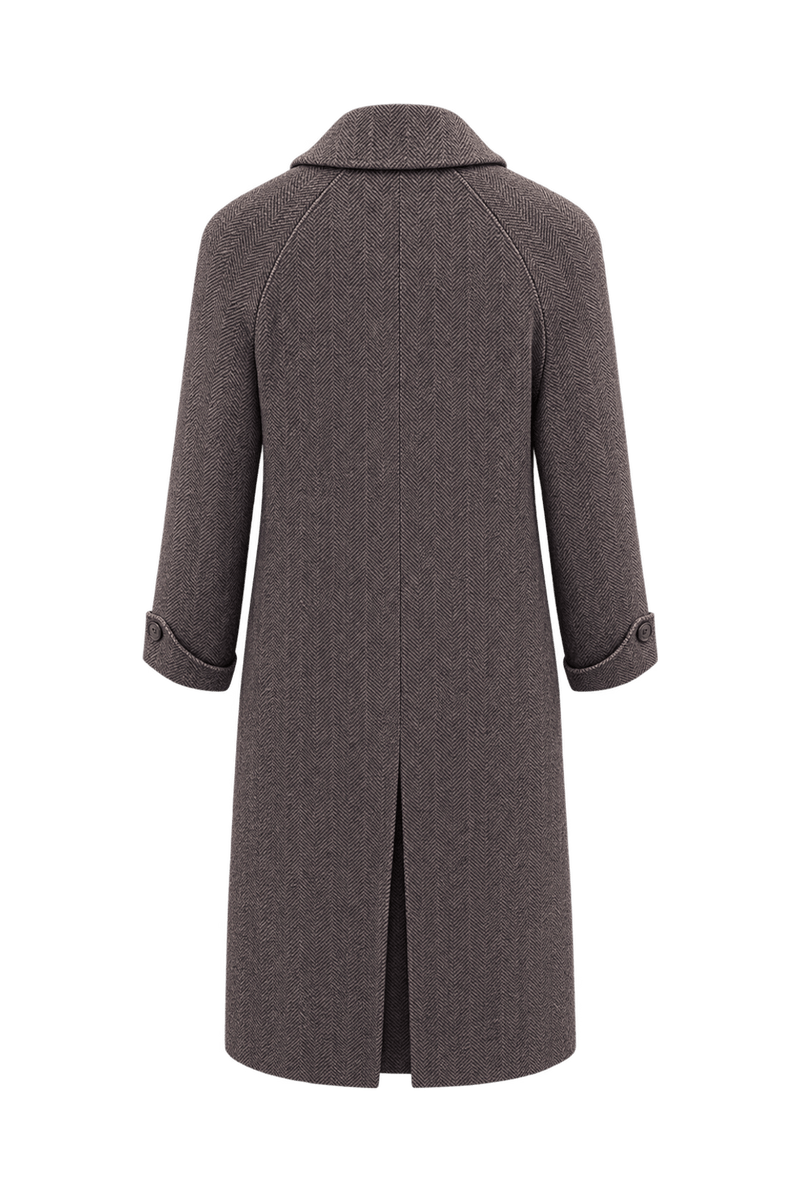 1990s Charcoal Brown Wool Coat - Back View