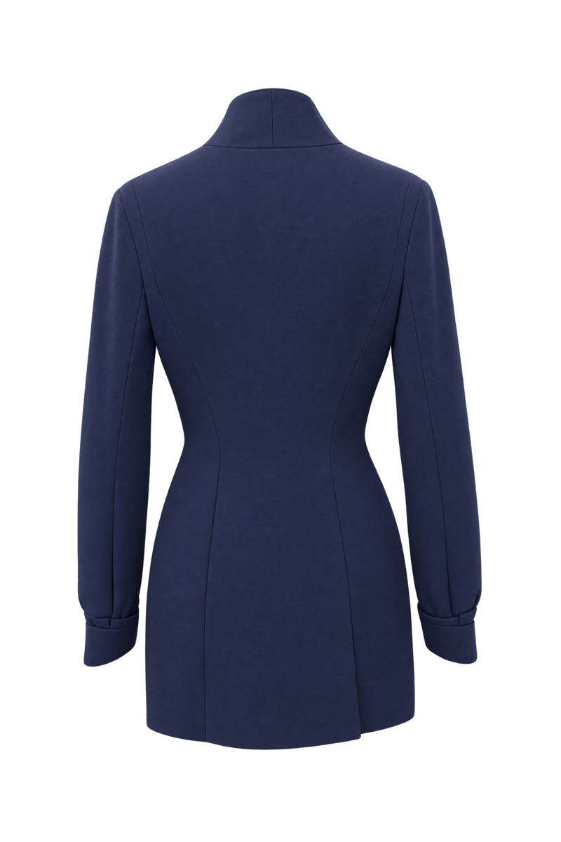 1990s Deep Navy Blue Woven Blazer - Back View