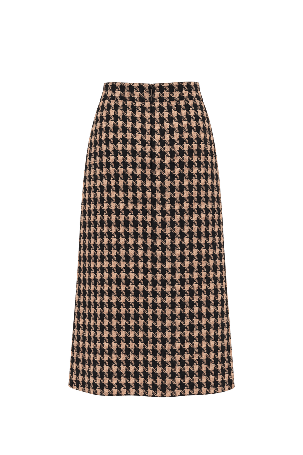 1960s Black Tan Houndstooth Skirt - Back View