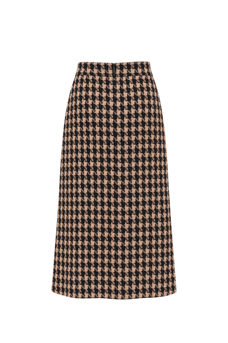 1960s Black Tan Houndstooth Skirt - Back View