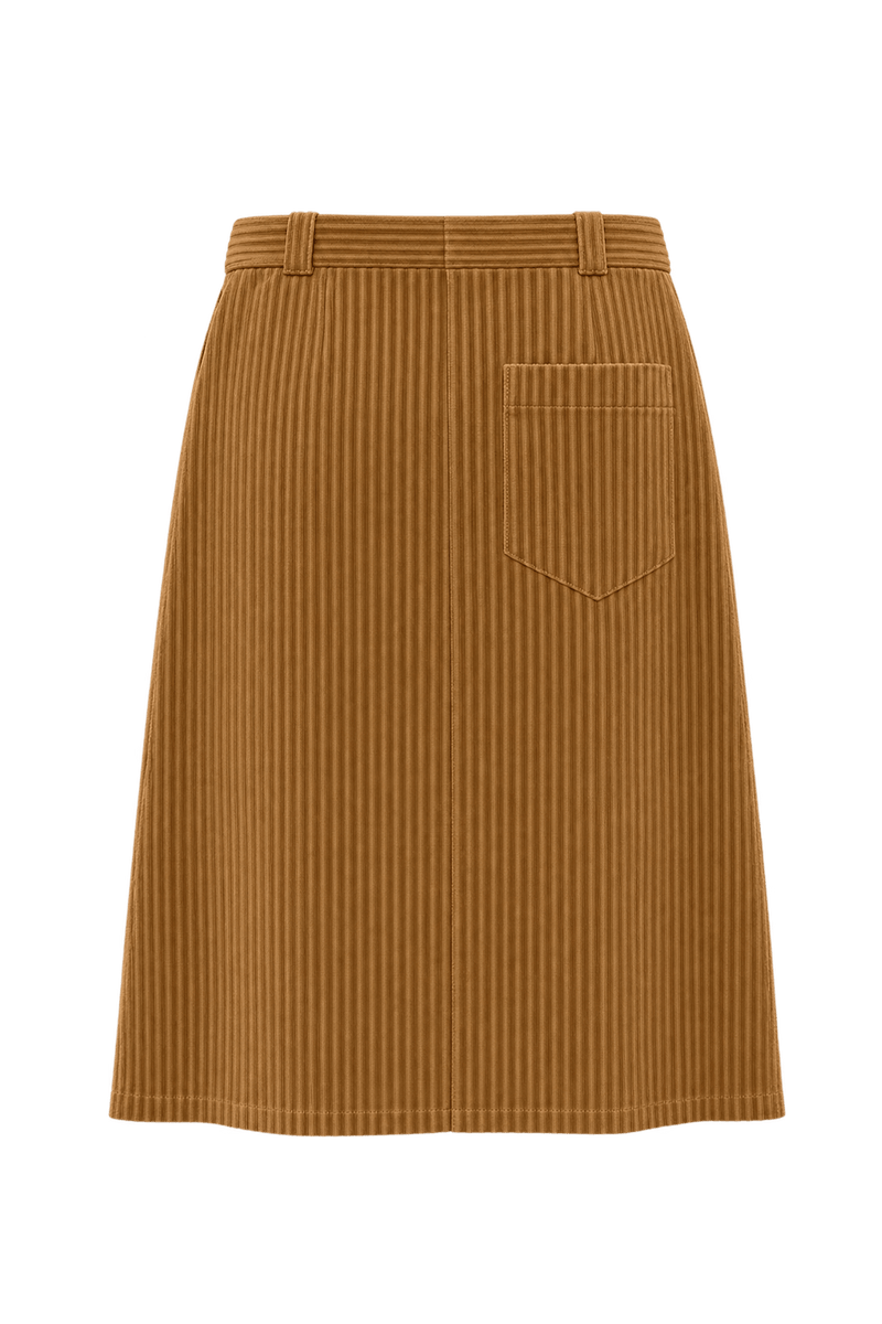 [1990s] Warm Tan Brown Cotton Corduroy Skirt - Back View