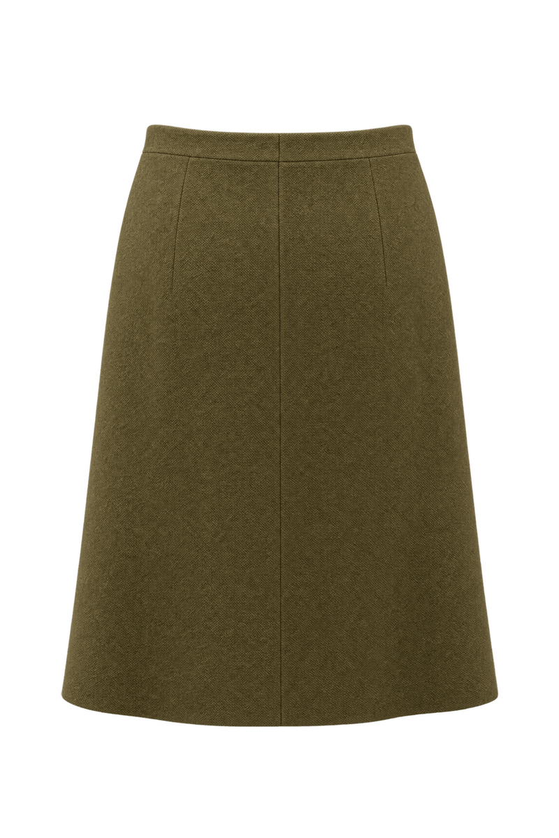 1960s Olive Brown Wool Skirt - Back View