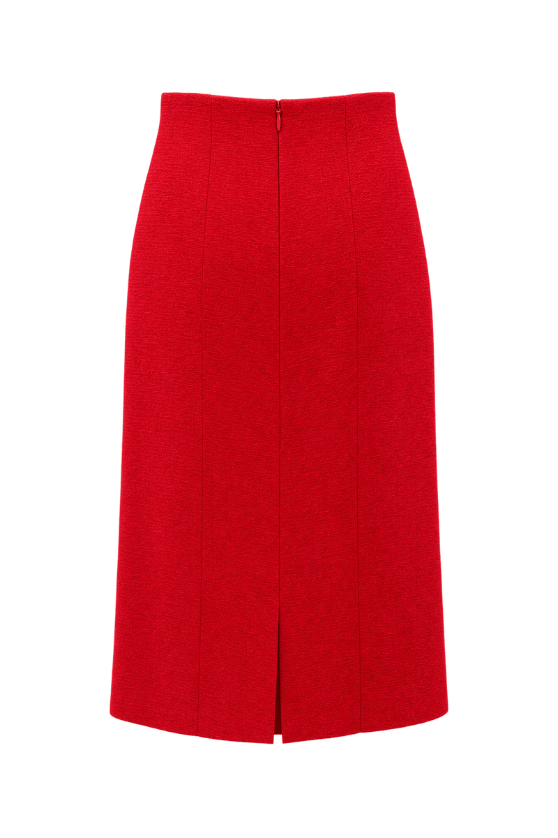 1980s Bright Cherry Red Wool Skirt - Back View