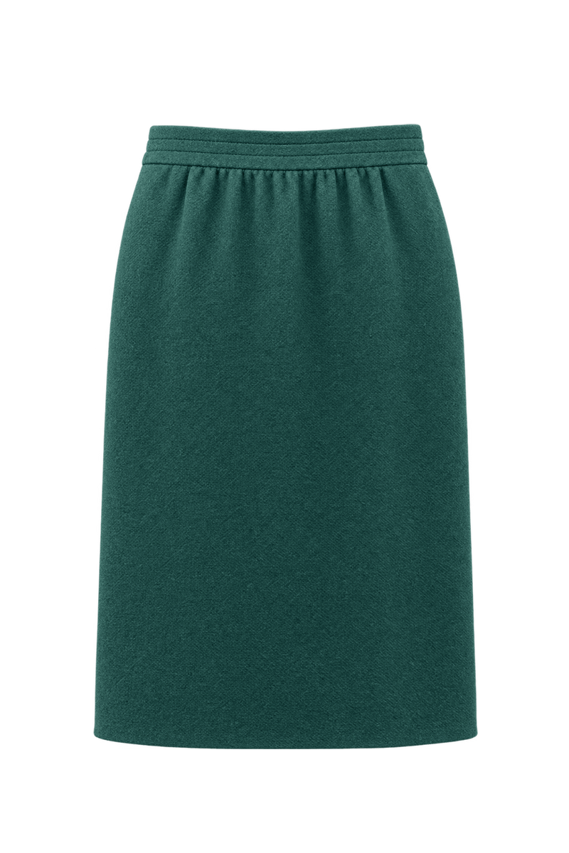 1980s Deep Teal Wool Skirt - Back View