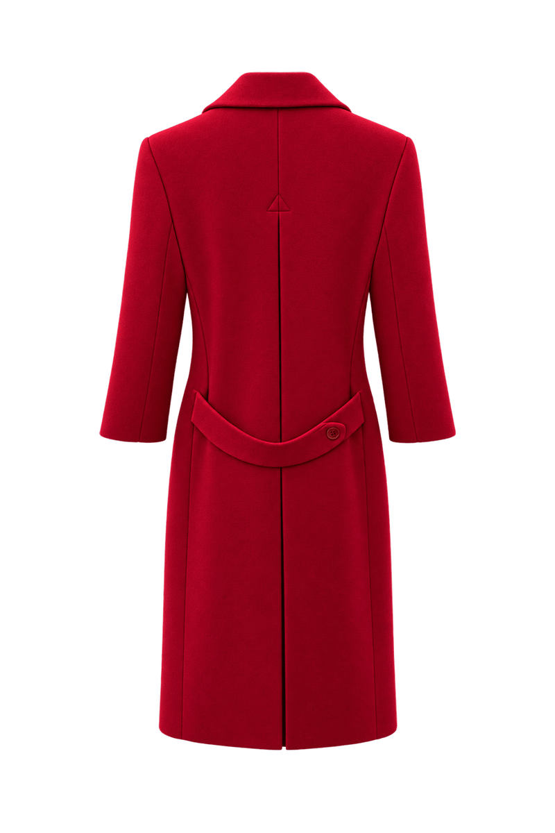 1990s Crimson Red Wool Coat - Back View