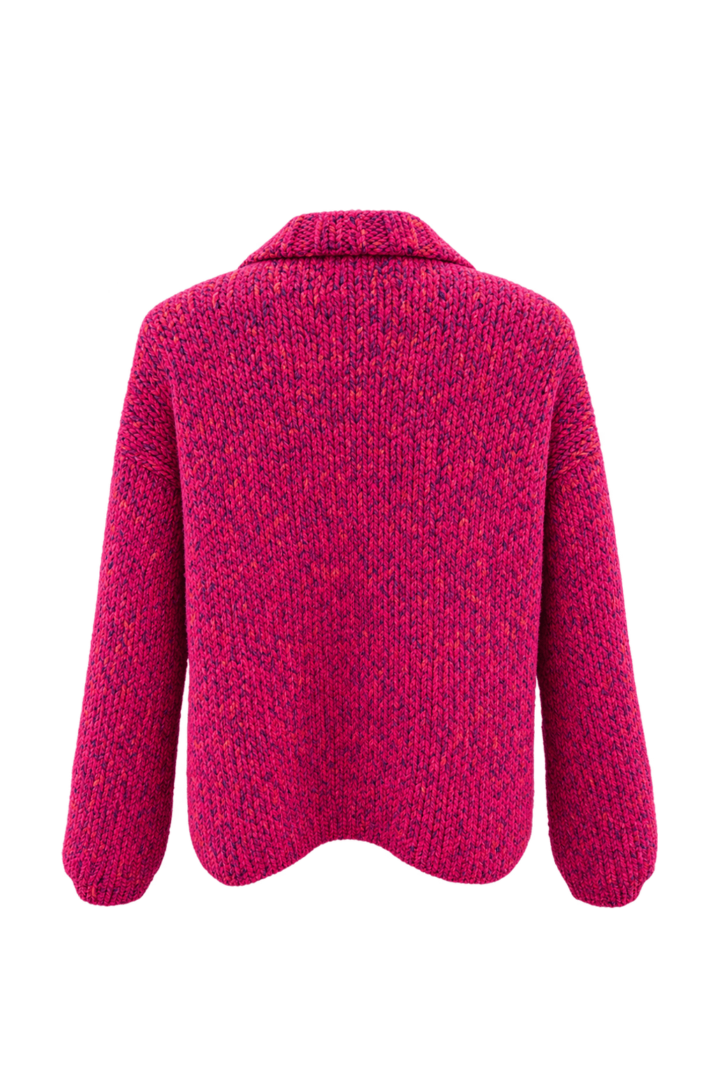 1980s Bright Magenta Pink Wool-like Cardigan - Back View