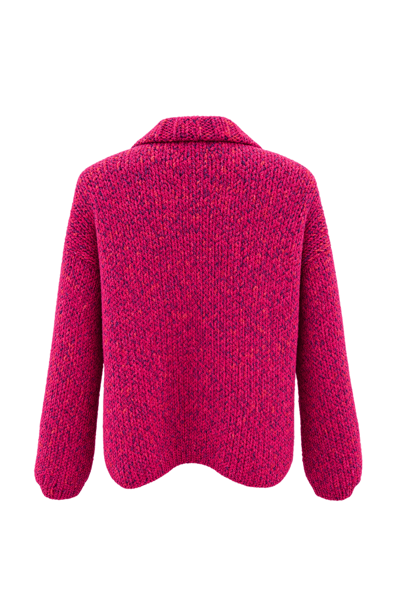 1980s Bright Magenta Pink Wool-like Cardigan - Back View