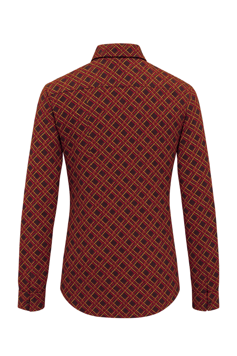 1960s Deep Burgundy Woven Fabric Button-Down Shirt - Back View