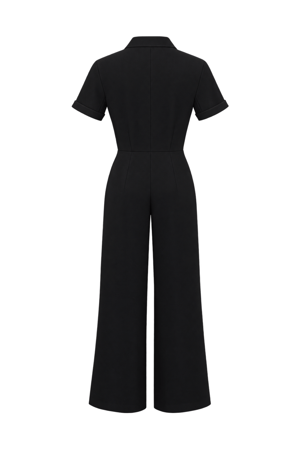 1990s Black Smooth Fabric Jumpsuit - Back View