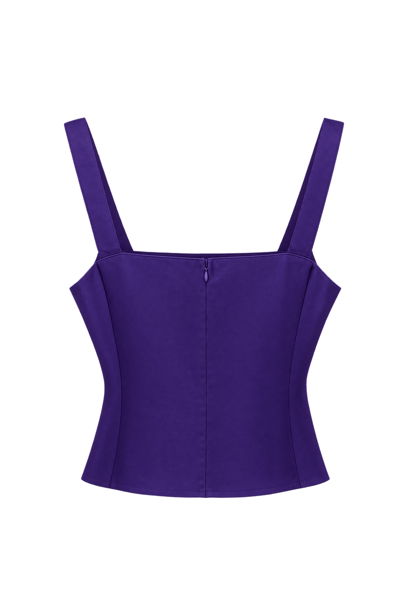 1980s Violet Purple Silk-Like Crop Top - Back View