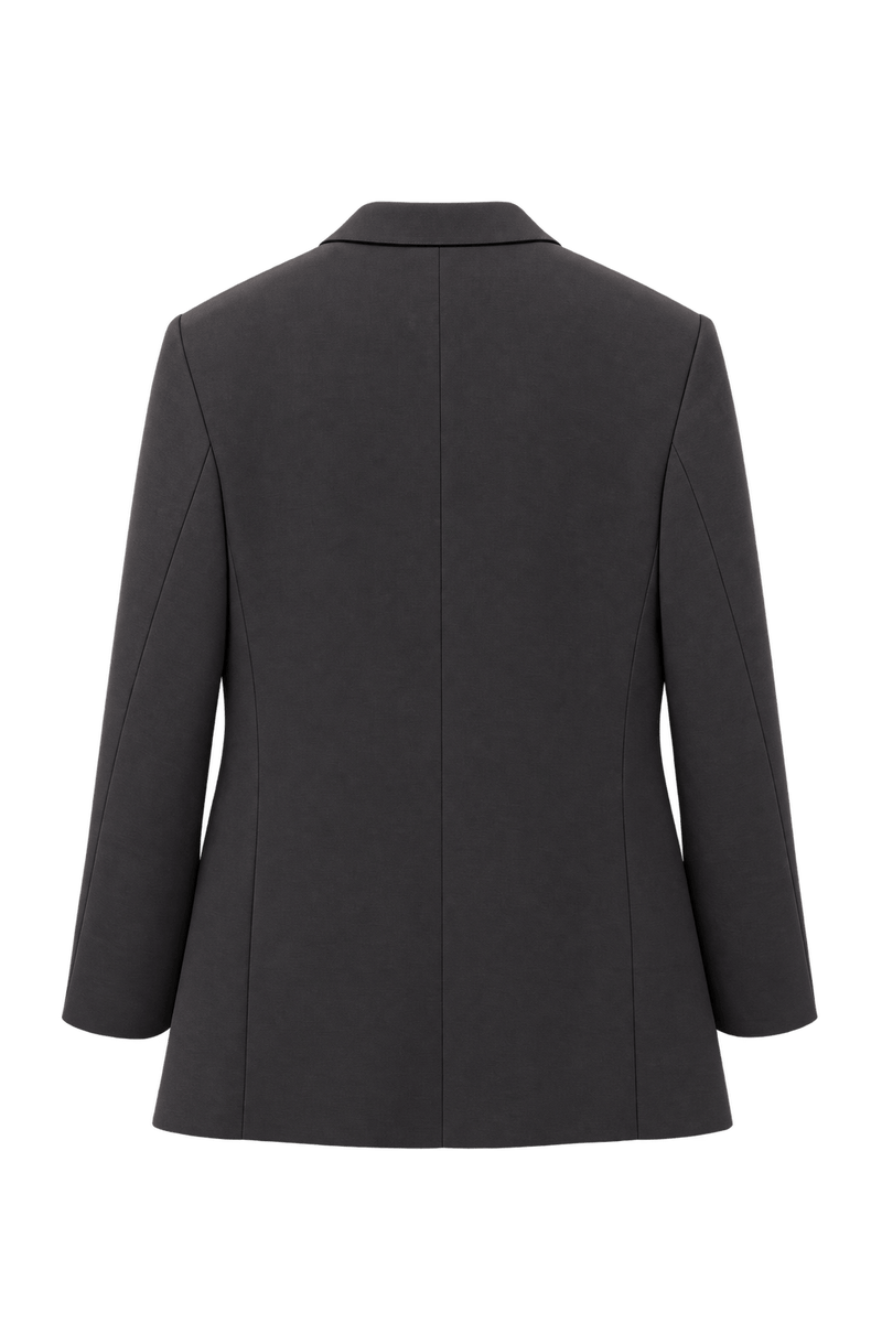 1990s Very Dark Charcoal Woven Blazer - Back View
