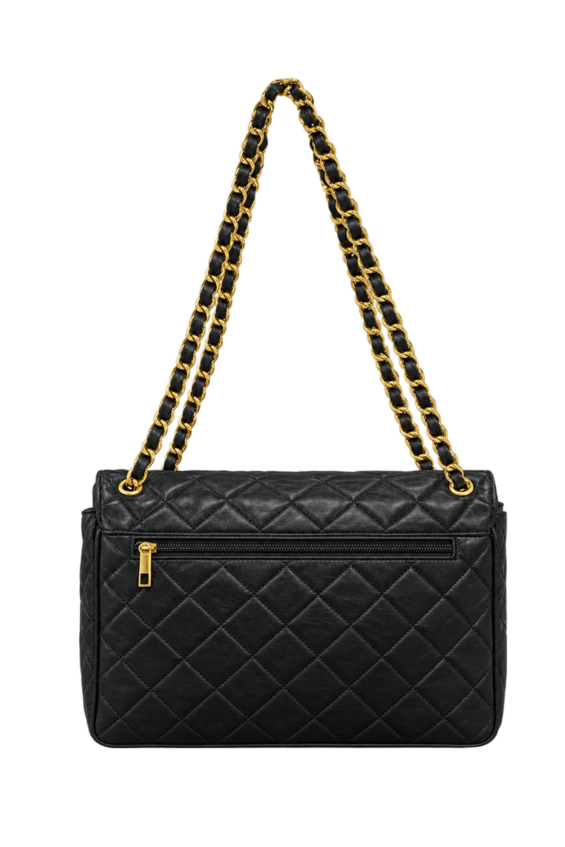 1990s Black Leather Shoulder Bag - Back View