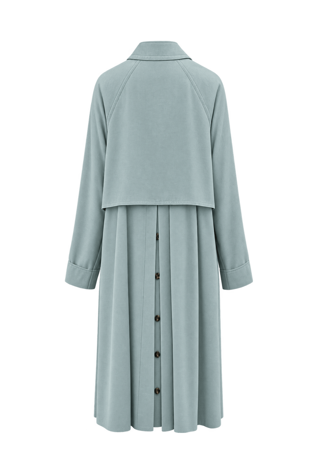 1980s Pale Mint Green Woven Fabric Trench Coat - Back View
