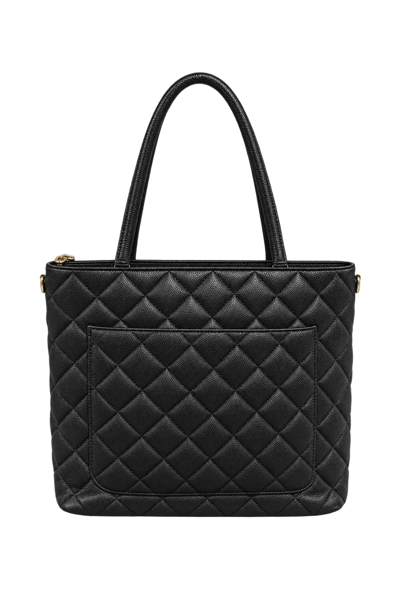 1990s Black Pebbled Leather Tote Bag - Back View