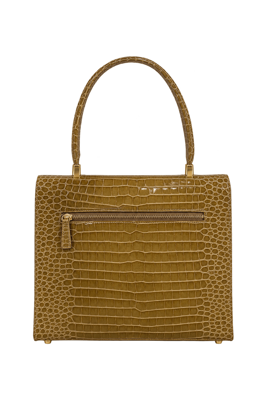 1950s Olive Brown Embossed Leather Handbag - Back View