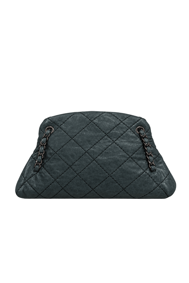 1990s Dark Charcoal Gray Leather Handbag - Back View