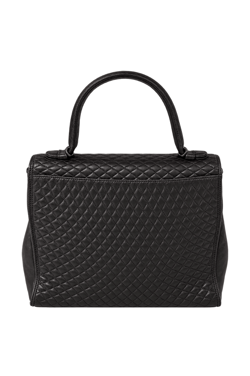 1980s Dark Brown-Black Leather Handbag - Back View