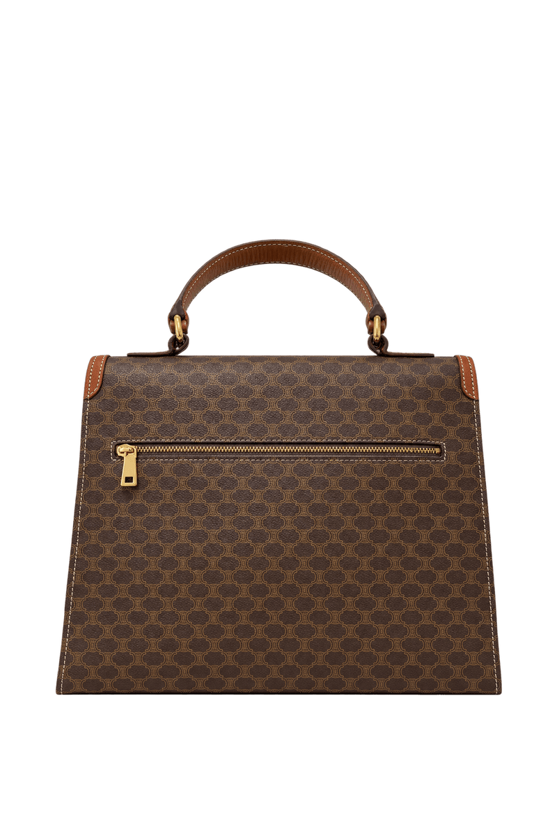 1990s Dark Chocolate Brown Coated Canvas Handbag - Back View