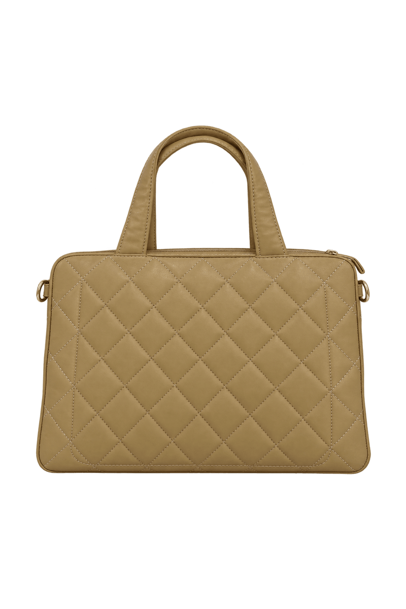 1990s Warm Beige Tan Leather Handbag - Back View