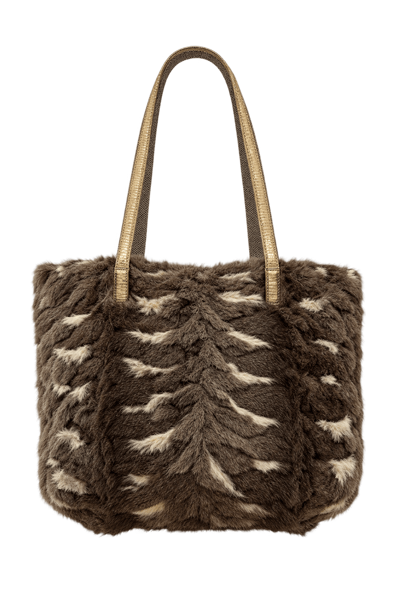 1990s Dark Brown Fur Tote Bag - Back View
