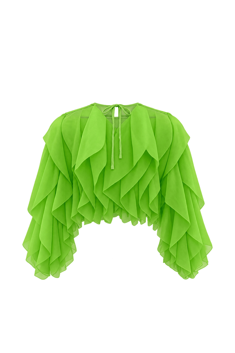 1990s Neon Lime Green Sheer Crop Top - Back View
