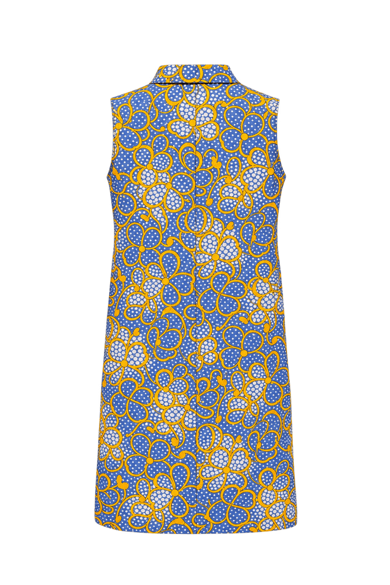 1960s Medium Blue Cotton Shift Dress - Back View