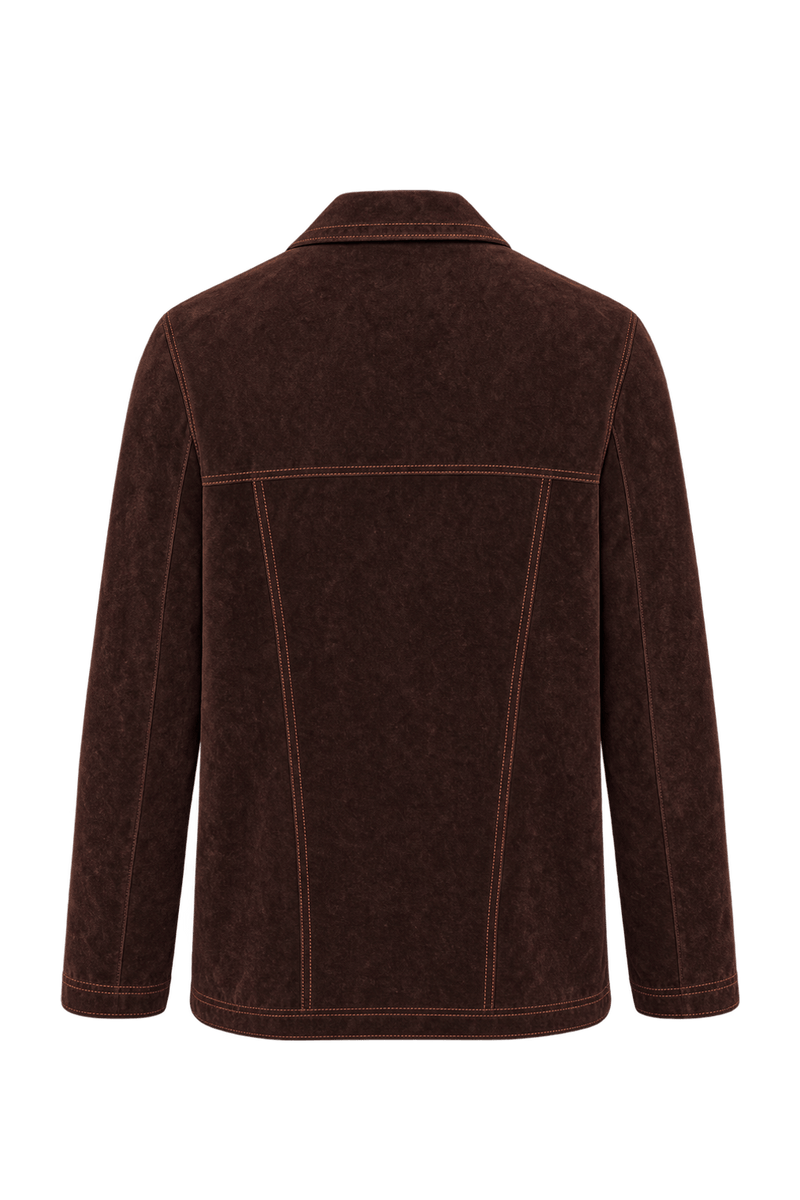1960s Dark Chocolate Brown Suede Jacket - Back View