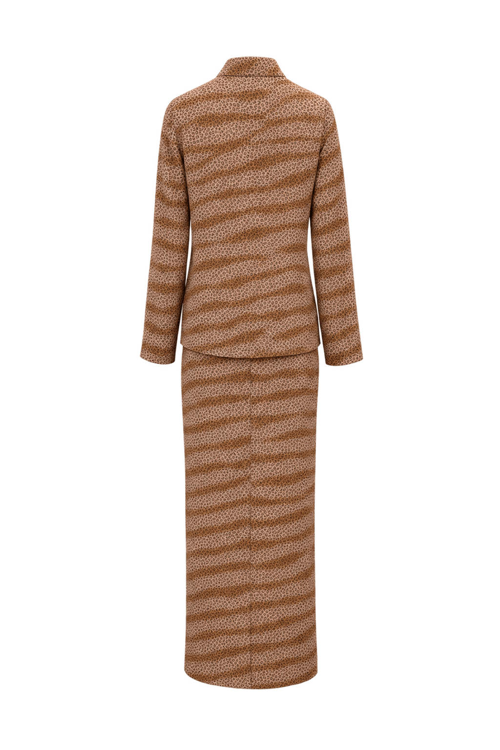 1970s Tan Brown Lightweight Woven Blouse and Skirt Set - Back View