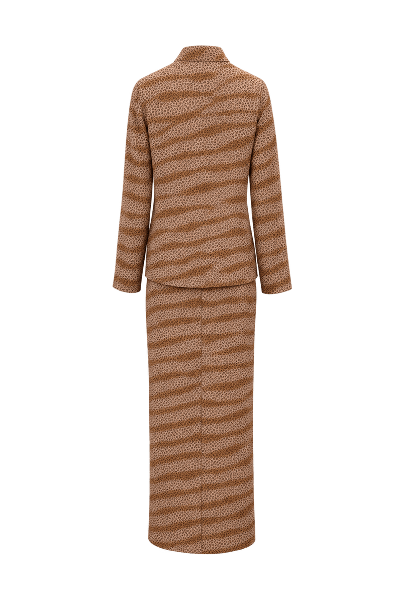 1970s Tan Brown Lightweight Woven Blouse and Skirt Set - Back View