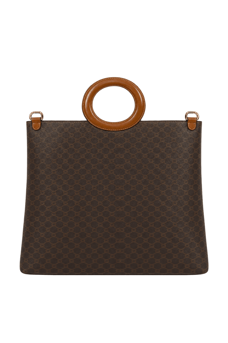 1990s Dark Chocolate Brown Coated Canvas Handbag - Back View