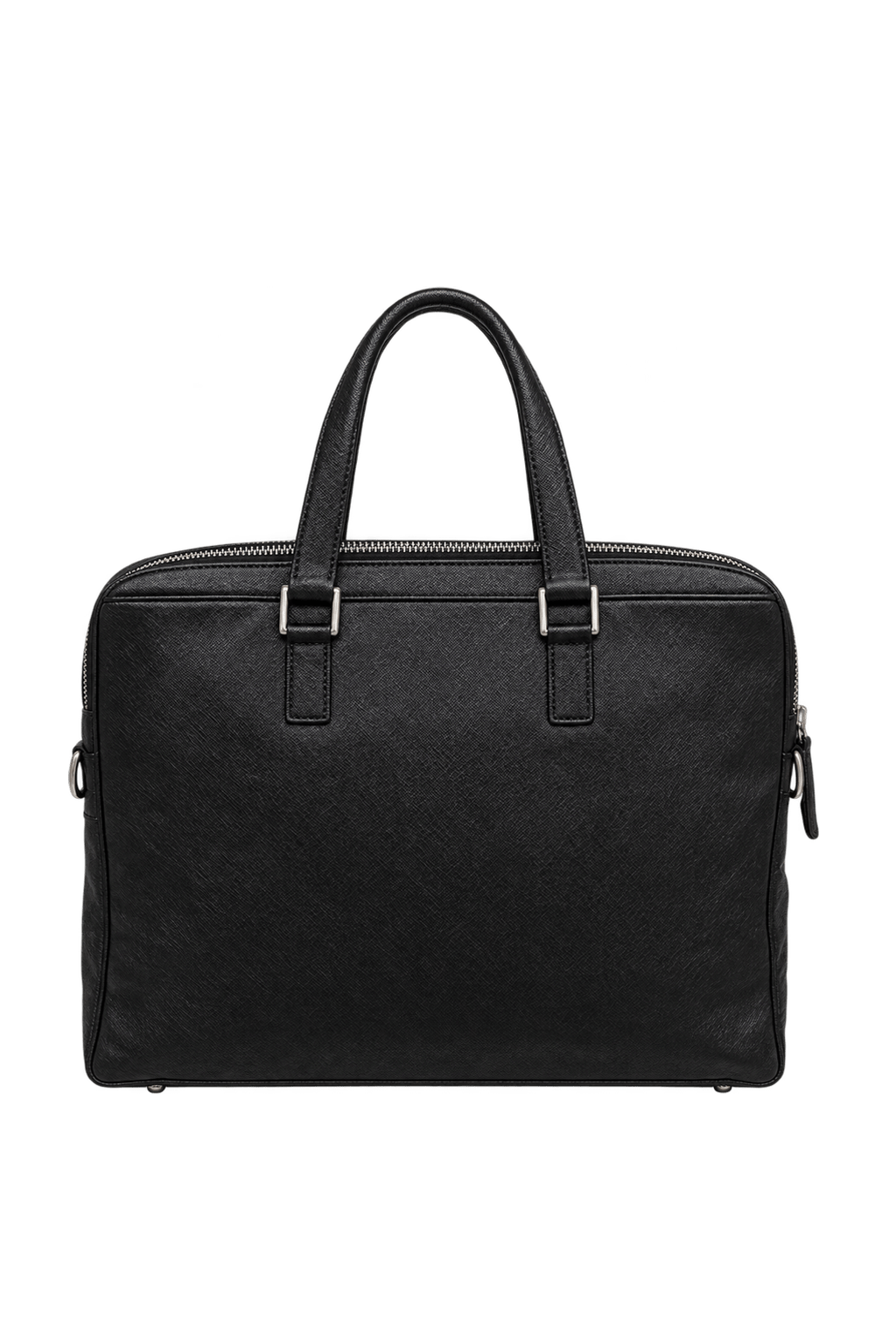 2000s Black Textured Leather Briefcase - Back View