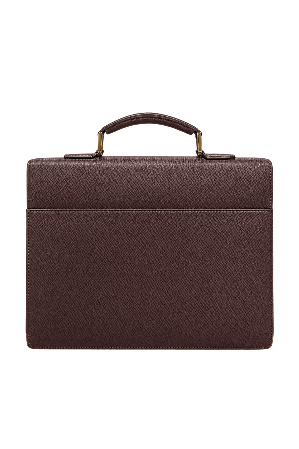 1990s Dark Burgundy Brown Grained Leather Briefcase - Back View