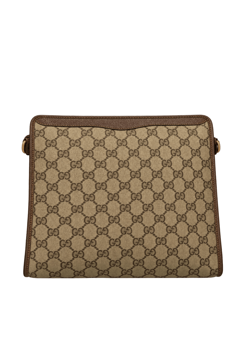 1980s Beige Coated Canvas Clutch Bag - Back View
